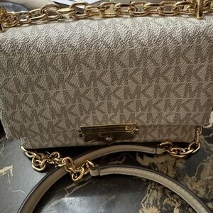 Michael Kors Beige Crossbody Bag with Gold Accents